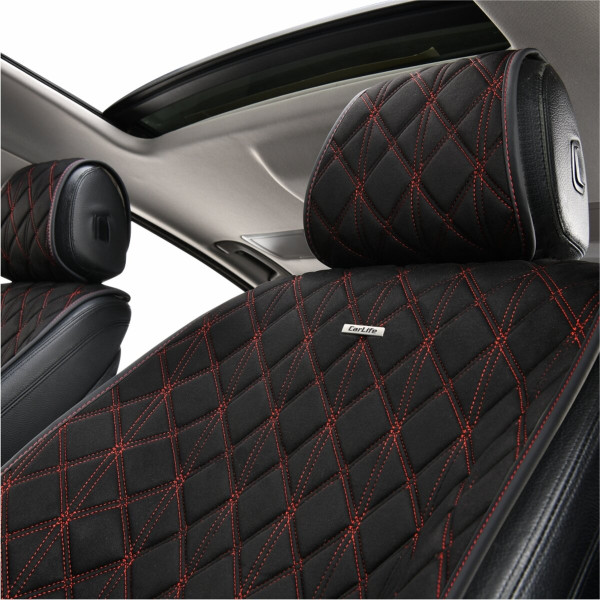Комплект премиум накидок для передних сидений CarLife Nitro, Black-Red