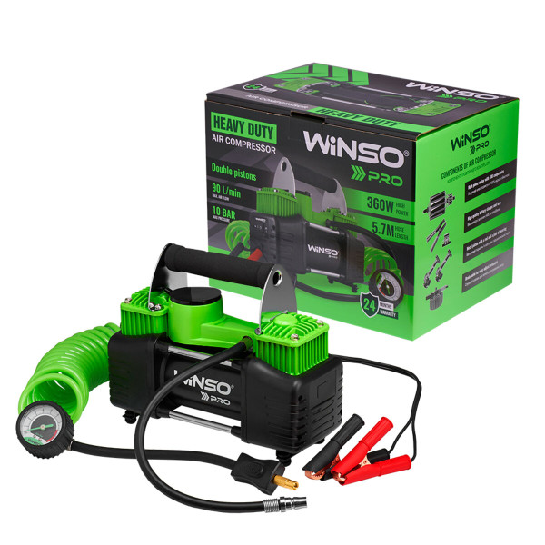 Автокомпрессор Winso Pro Heavy Duty 136000 10 Атм 90 л/мин 360 Вт с зажимами АКБ