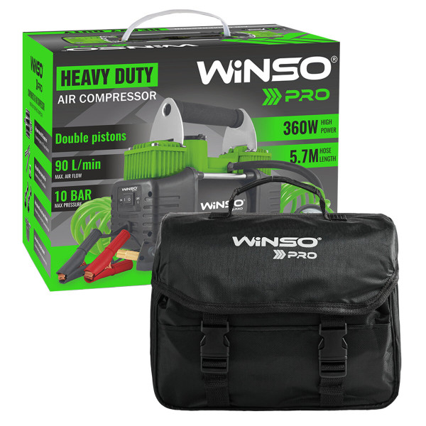 Автокомпрессор Winso Pro Heavy Duty 136000 10 Атм 90 л/мин 360 Вт с зажимами АКБ