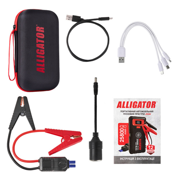 Пусковое устройство Alligator JS848 1500A/2500A 25800mAh со Smart-клемами и беспроводной зарядкой