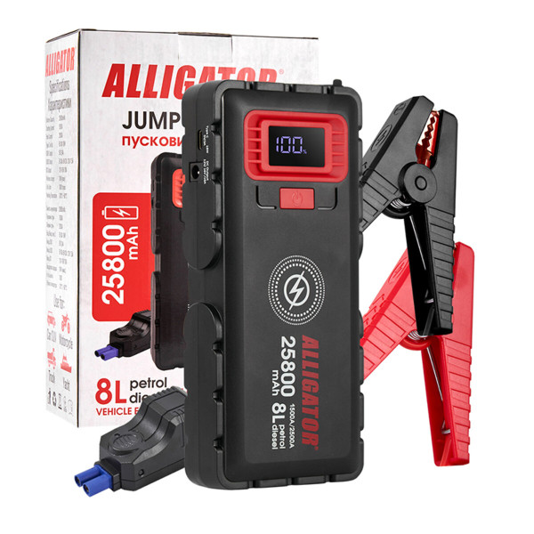 Пусковое устройство Alligator JS848 1500A/2500A 25800mAh со Smart-клемами и беспроводной зарядкой