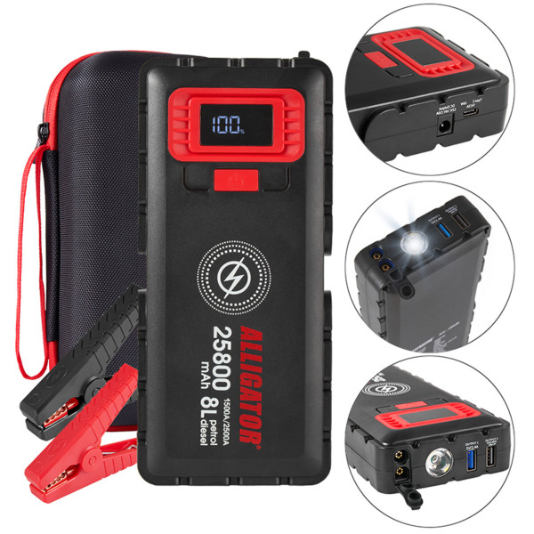 Пусковое устройство Alligator JS848 1500A/2500A 25800mAh со Smart-клемами и беспроводной зарядкой