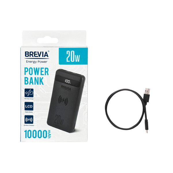Повербанк Brevia 10000mAh 20W Wireless Qi10W Li-Pol, LCD (45118)