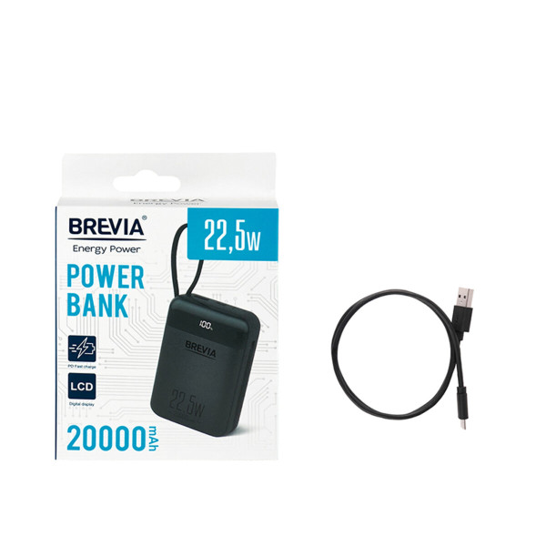 Повербанк Brevia 20000mAh 22.5W Type-C+Lightning Cable, Li-Pol, LCD (45222)