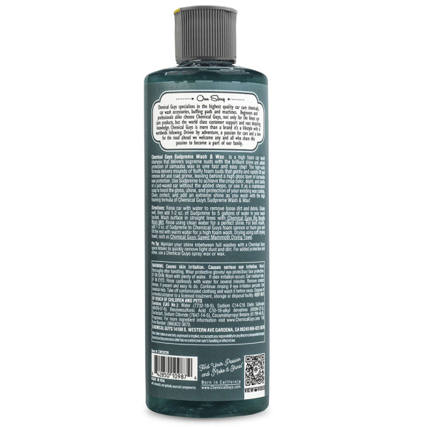 Автошампунь з карнаубівським воском Chemical Guys Sudpreme Wash & Wax, 473 мл (CWS102_16)