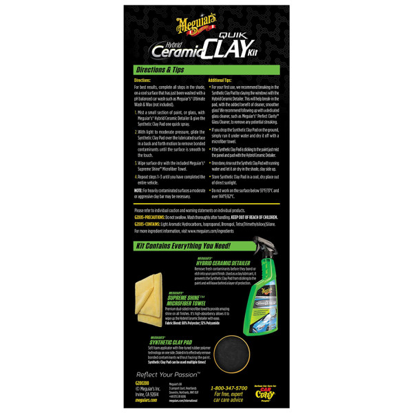 Набор для очистки кузова с эффектом керамики Meguiar's Hybrid Ceramic Quik Clay Kit, 768 мл (G200200)