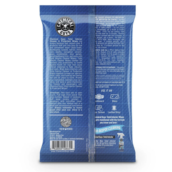 Универсальные салфетки для очистки интерьера Chemical Guys Total Interior Wipes, 50шт (PMW_SPI220_50)