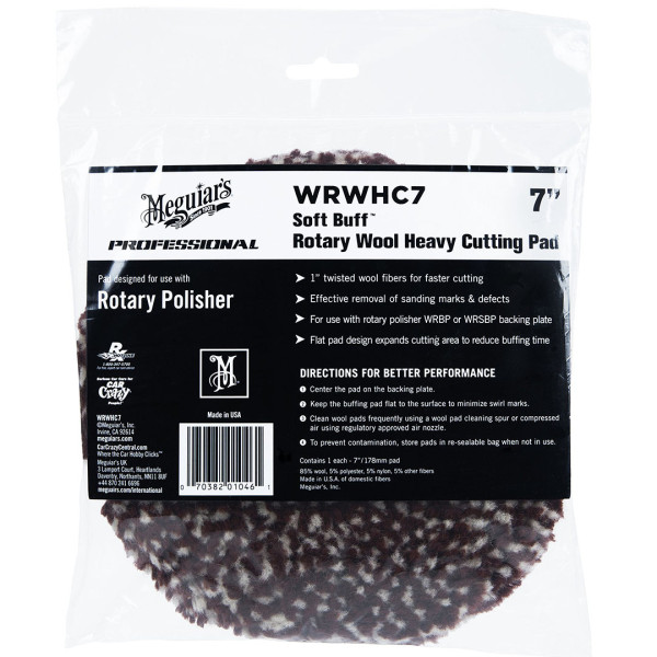 Роторный полировальный круг шерстяной с микрофиброй Meguiar's Rotary Wool Heavy Cutting Pad (WRWHC7)