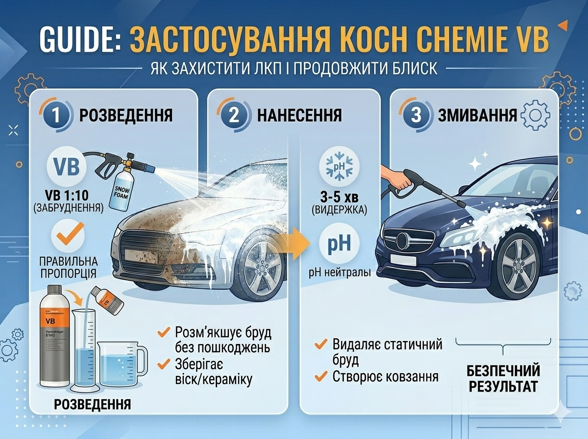 Як застосовувати Koch Chemie Vorreiniger B: інфографіка