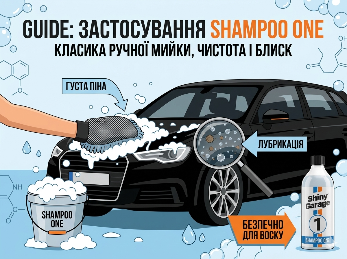Процес ручної мийки з Shiny Garage Shampoo One: інфографіка