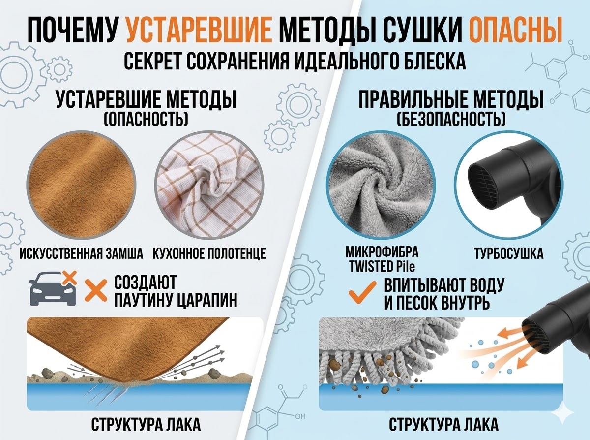 Сравнение структуры микрофибры Twisted Pile и обычной тряпки