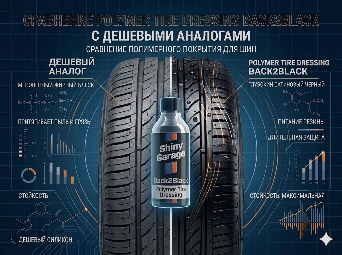 Сравнение Back2Black Polymer Tire Dressing с дешевыми аналогами